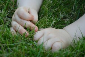 Babyhände im Gras